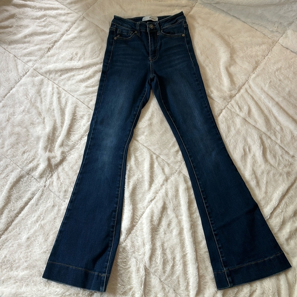 Kancan flare, dark denim, wide hem, stretch, size 3/25